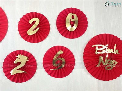 Set 06 quạt giấy Đỏ nhung xịn dán chữ Decor Tết Bính Ngọ 2026 [Nhiều kiểu - Cao cấp] QUAT-07